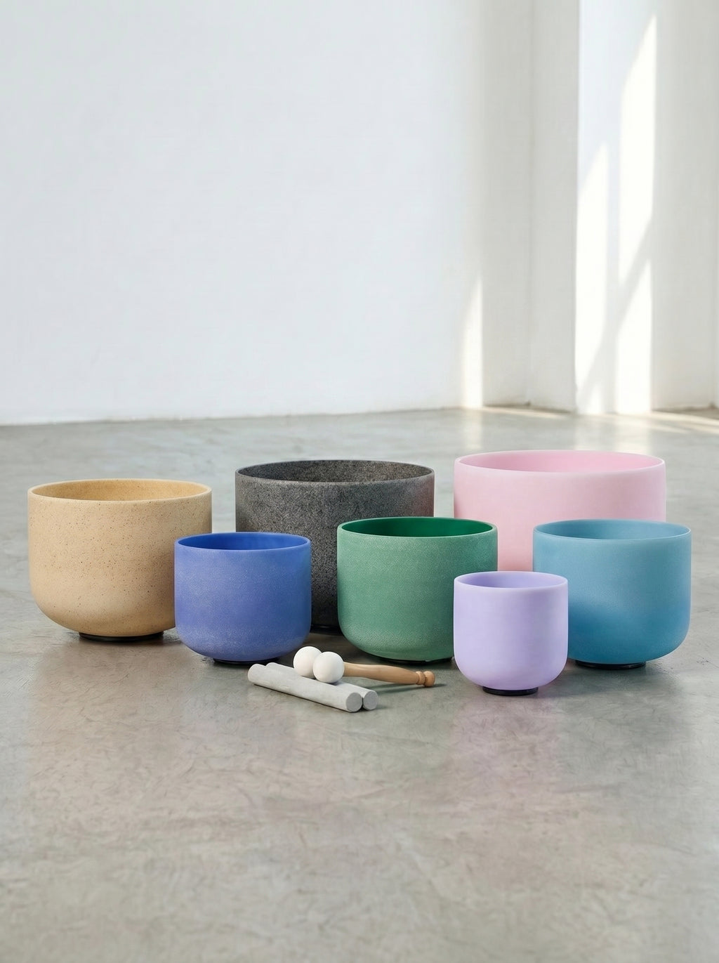 Set de 7 Cuencos de Cuarzo Gemstone 6" - 12"  · 432 Hz + Bolsos