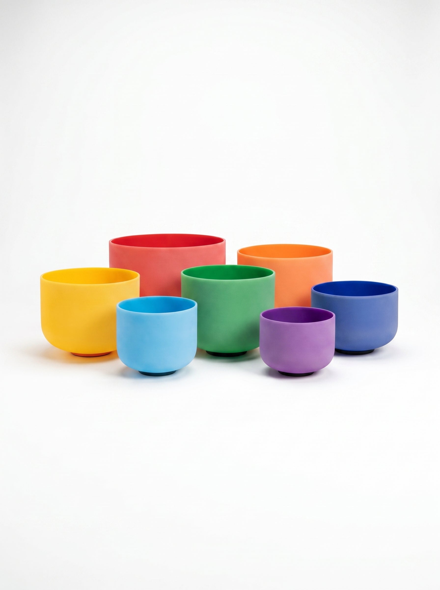 Set de 7 Cuencos de Cuarzo de Colores - Colores Puros 432 Hz Afinación Precisa (8" - 14") + Bolsos