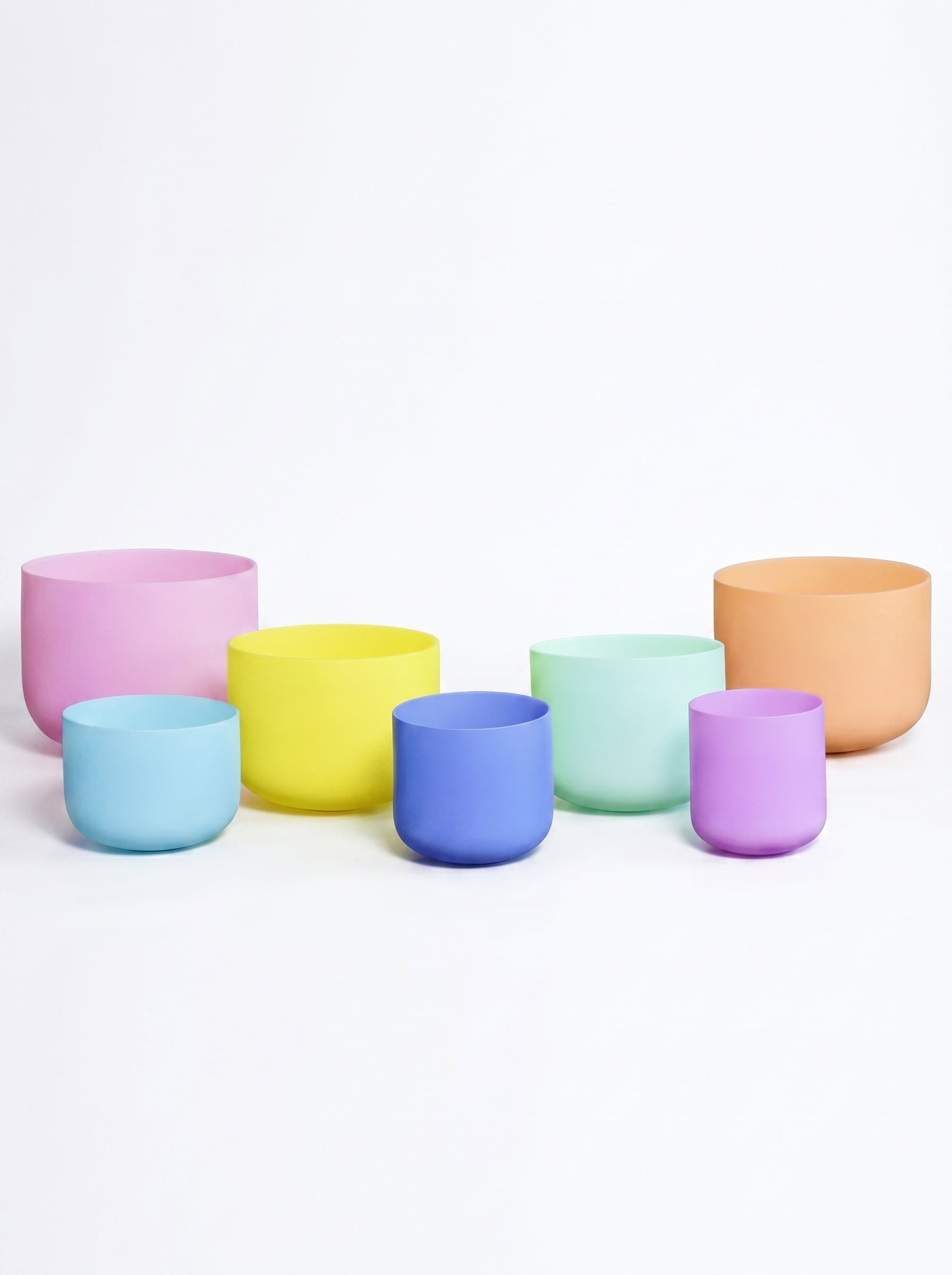 Set de 7 Cuencos de Cuarzo Tonos Pastel  6" - 12"  · 432 Hz